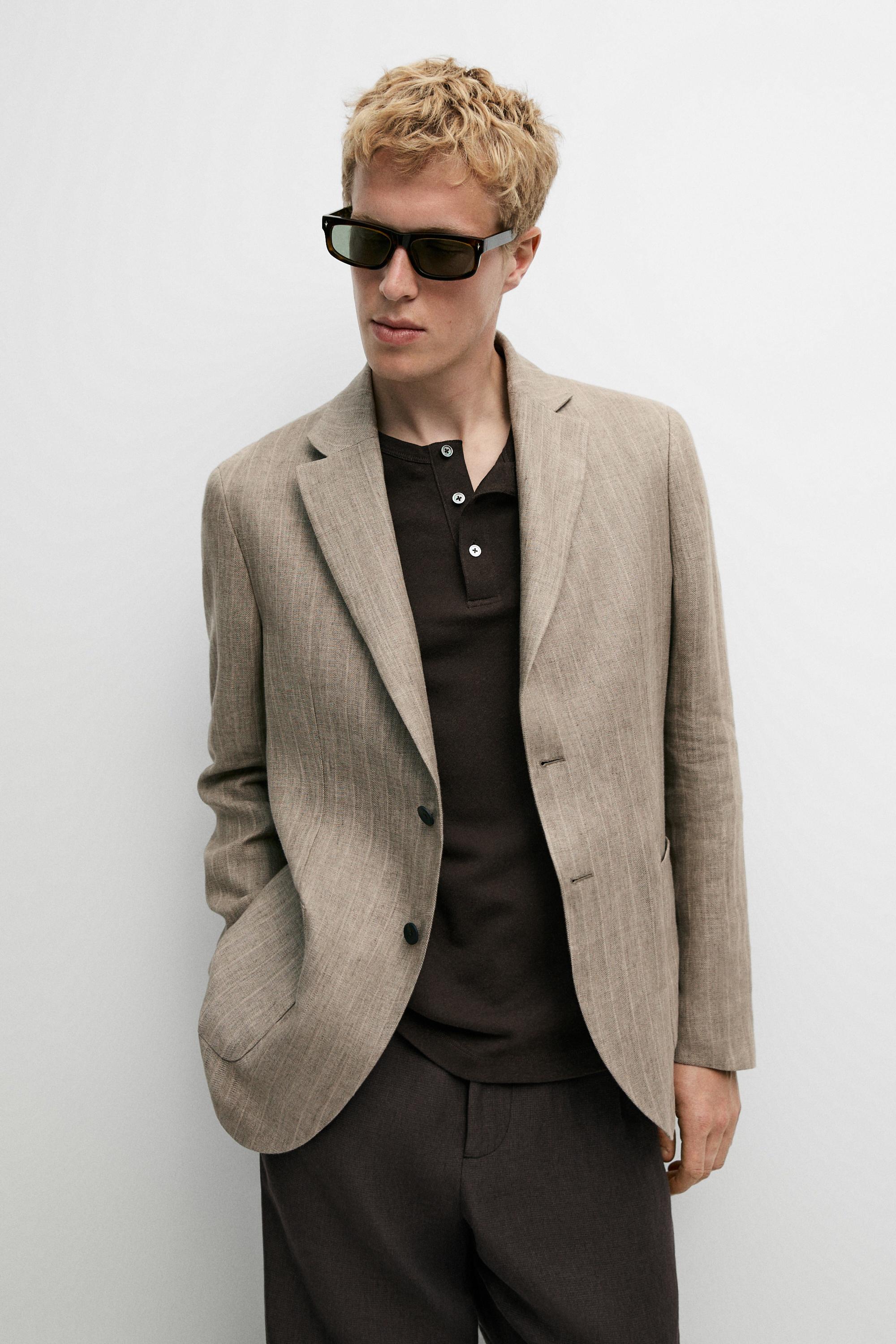 Blazer rayé à chevrons en lin